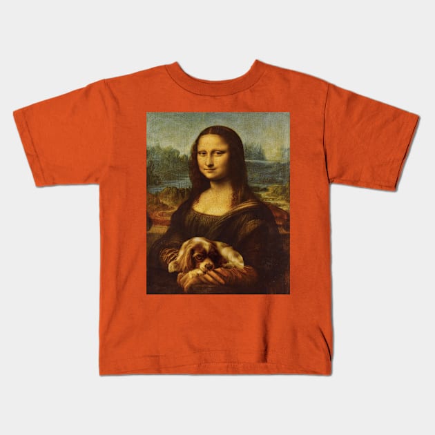 Mona Lisa and Cavalier King Charles Spaniel Dog Kids T-Shirt by RetroSalt